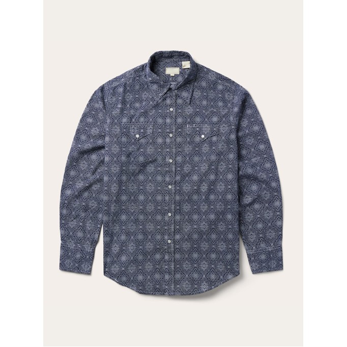 Blue Medallion Print Western Shirt