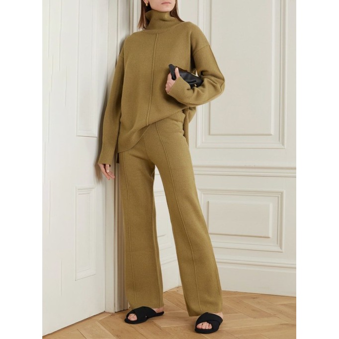 Casual turtleneck solid color two-piece set