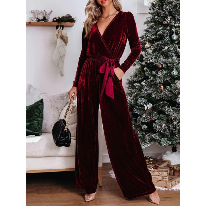 Christmas Party Velvet Wide Leg Jumpsuit