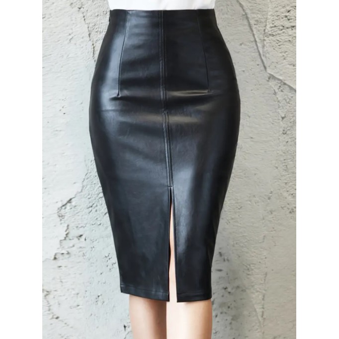 Elegant slim-fit wrap hip skirt Leather half skirt