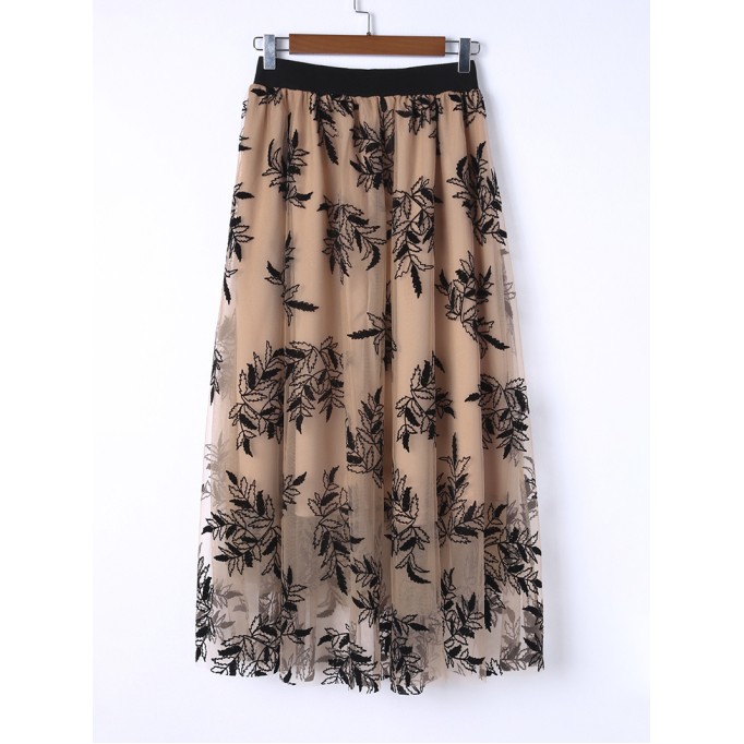 FLORAL EMBROIDERY FLARED ELEGANT SKIRTS