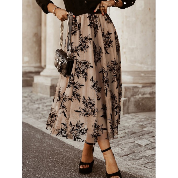 FLORAL EMBROIDERY FLARED ELEGANT SKIRTS