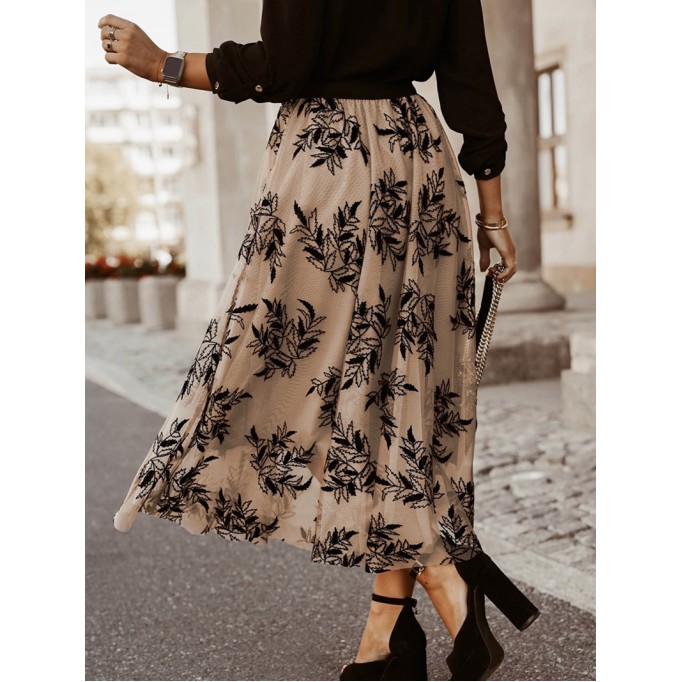 FLORAL EMBROIDERY FLARED ELEGANT SKIRTS