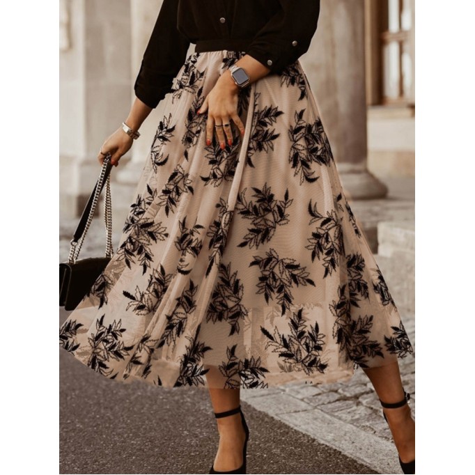 FLORAL EMBROIDERY FLARED ELEGANT SKIRTS