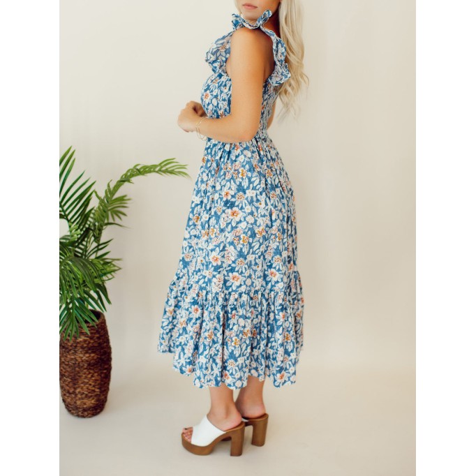 Floral pleated mid length dress