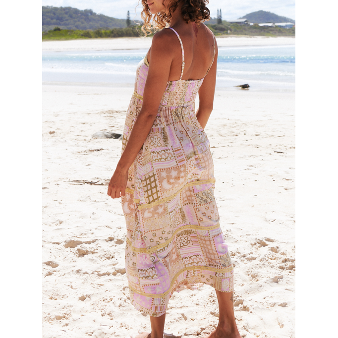 Floral print dress with halter geometric pattern