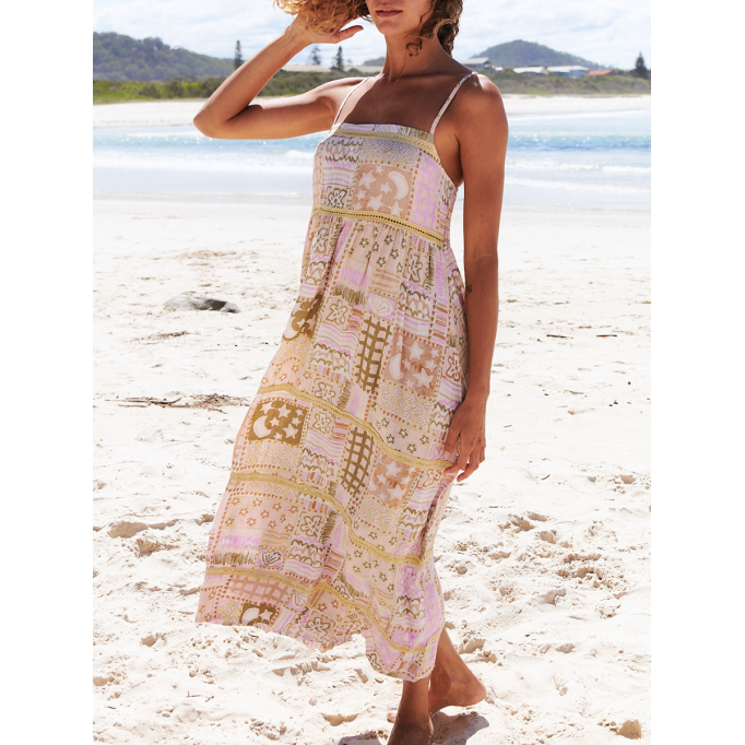 Floral print dress with halter geometric pattern