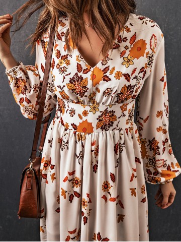 Floral V-Neck Long Sleeve Maxi Dress