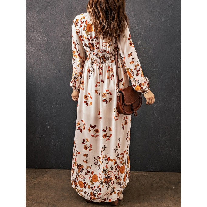 Floral V-Neck Long Sleeve Maxi Dress