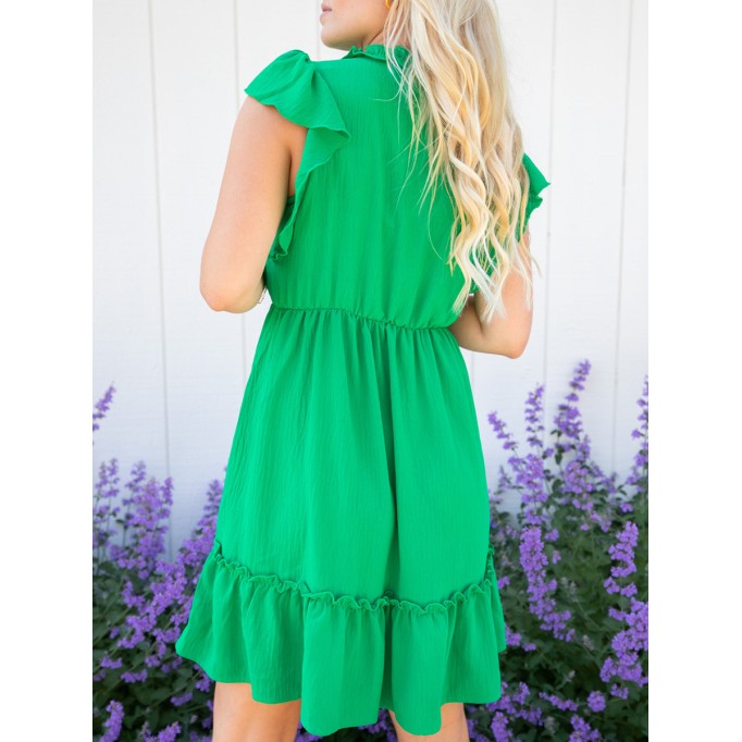 Green ruffled sleeve mini dress