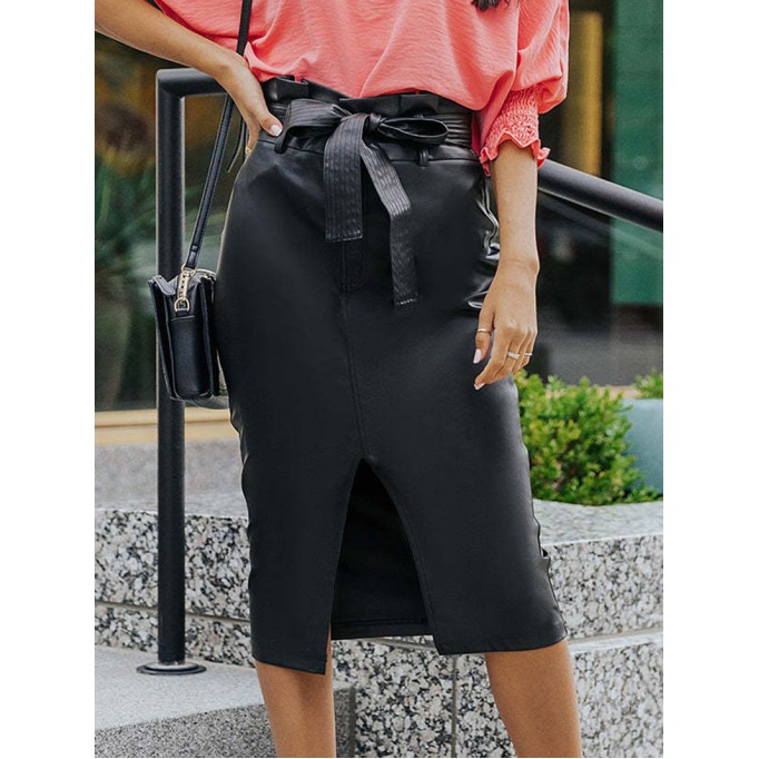 HIGH WAIST PU MIDI SKIRT