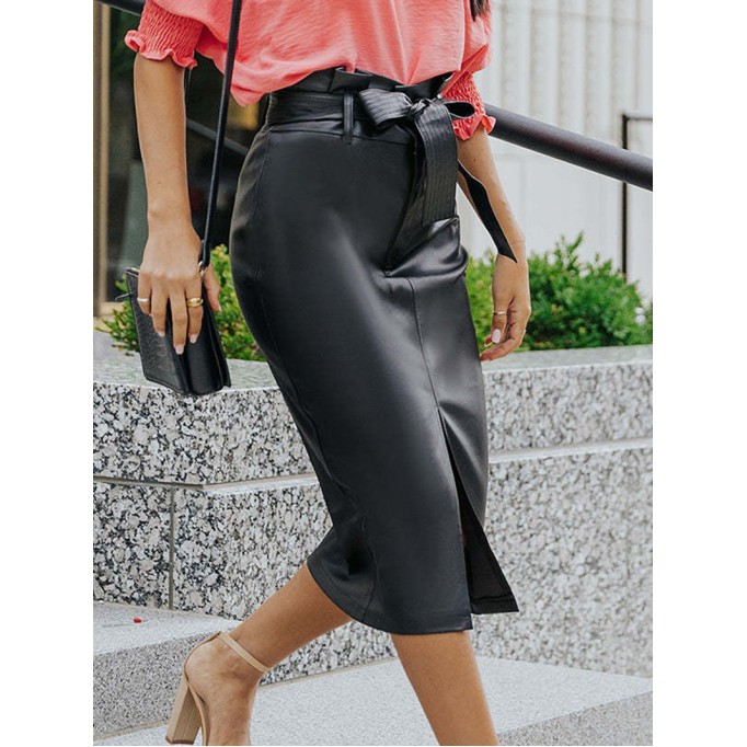 HIGH WAIST PU MIDI SKIRT