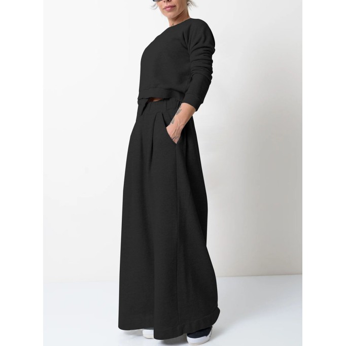 Irregular loose fitting top wide leg pants two-piece set