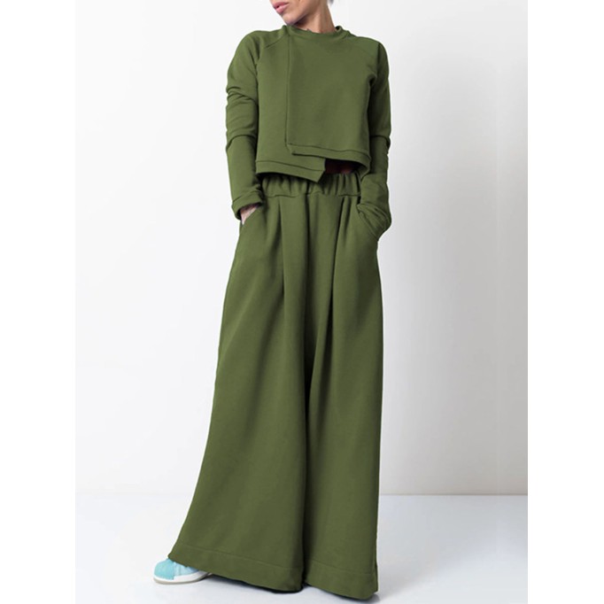 Irregular loose fitting top wide leg pants two-piece set