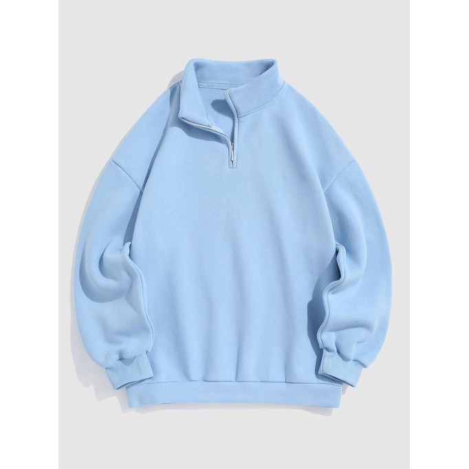 Lettering embroidered half-zip fleece-lined sweatshirt