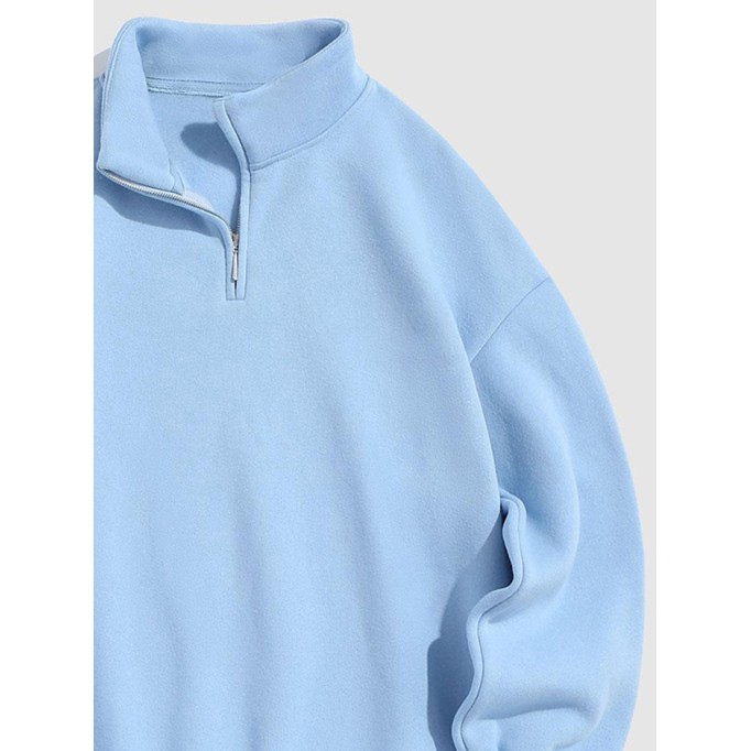 Lettering embroidered half-zip fleece-lined sweatshirt