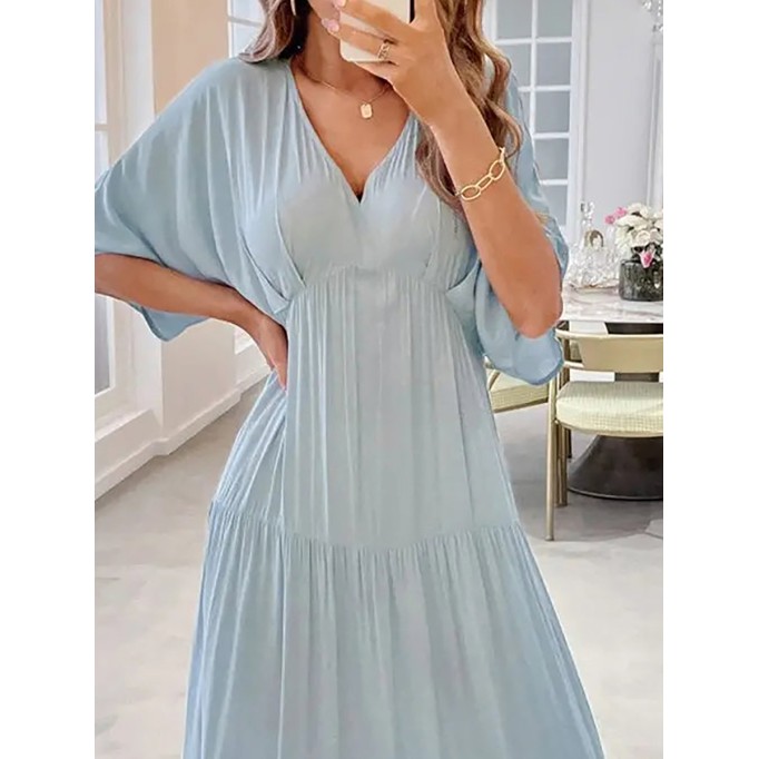 Light blue V-neck full skirt