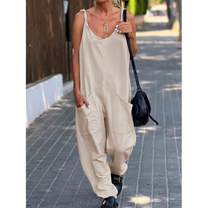 Loose solid color jumpsuit