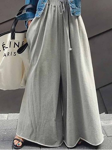 Loose Urban Gray Wide Leg Elastic Waist Pants