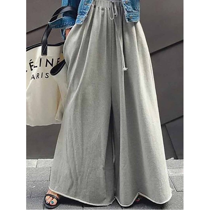 Loose Urban Gray Wide Leg Elastic Waist Pants