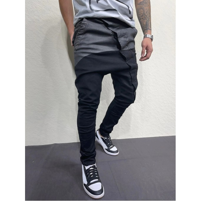 Men's black low crotch jeans