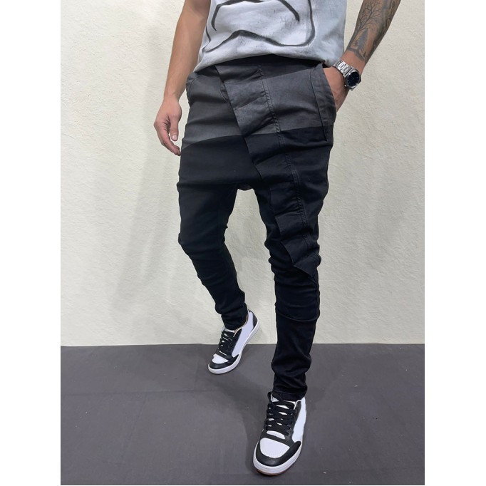 Men's black low crotch jeans