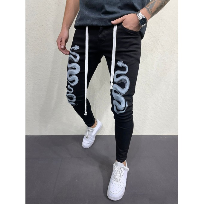 Men's snake patterned skinny jeans