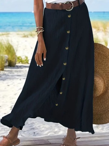 Navy blue cotton crepe half skirt for women