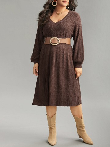 Plus-size V-neck sweater dress