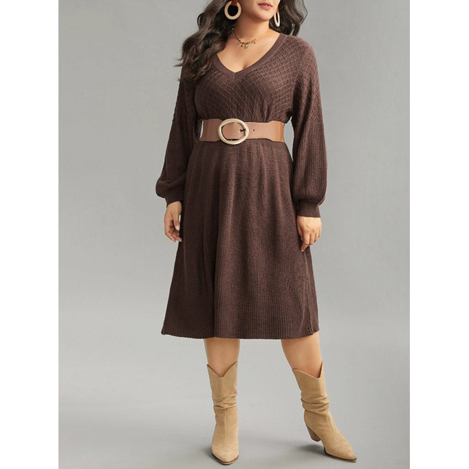 Plus-size V-neck sweater dress