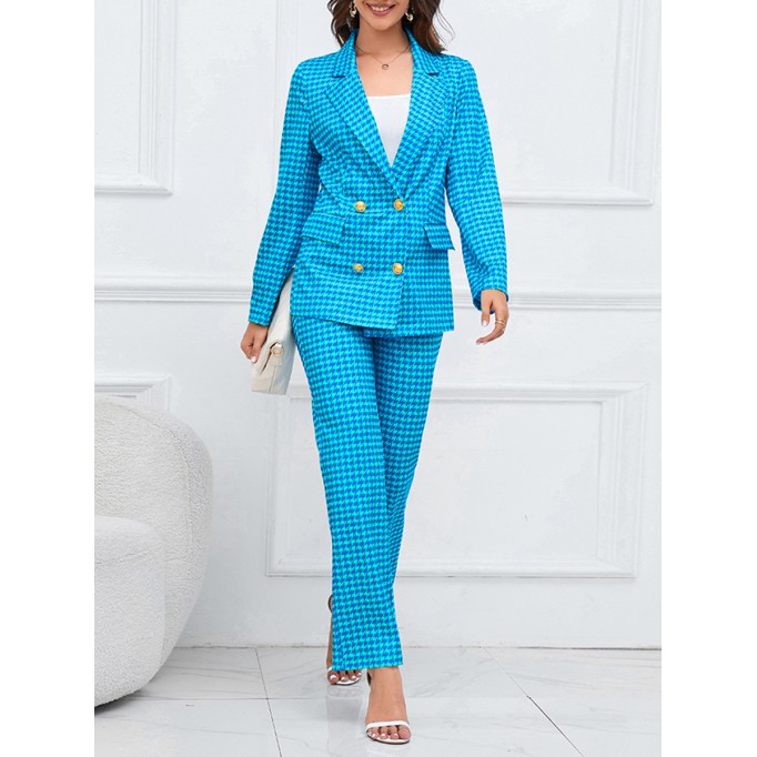 Qianniao grid double breasted suit jacket straight leg suit suit