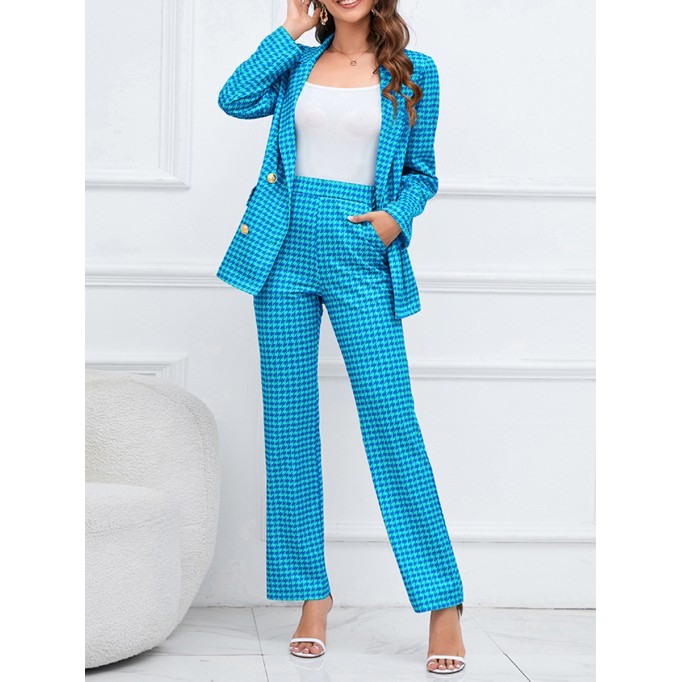 Qianniao grid double breasted suit jacket straight leg suit suit