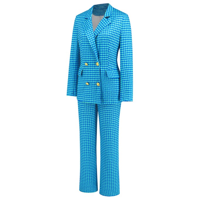 Qianniao grid double breasted suit jacket straight leg suit suit