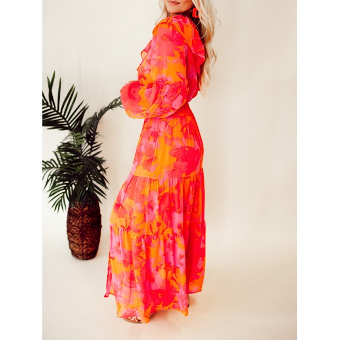 Rose Orange Flower Single Shoulder Long Dress