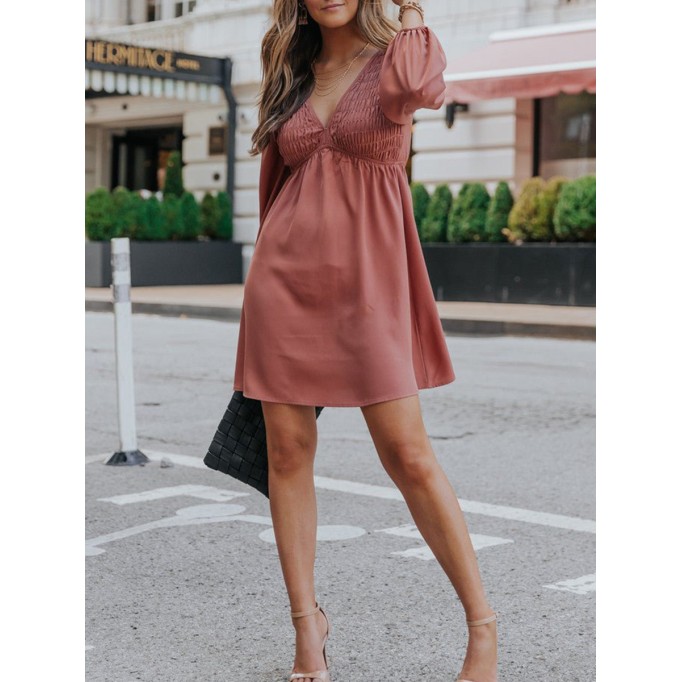 Sexy V-neck pleated A-shape dress