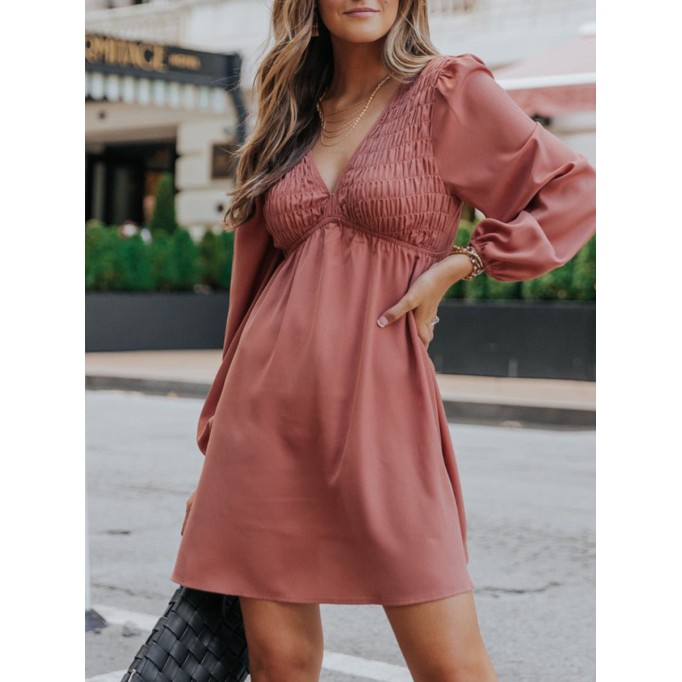 Sexy V-neck pleated A-shape dress