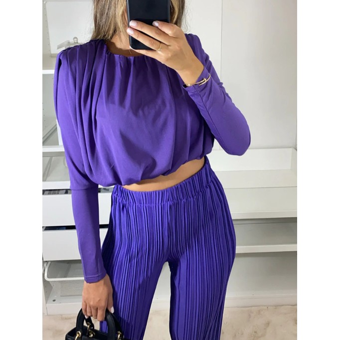 Short long sleeved bottom shirt pleated pants set