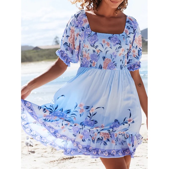 Short sleeve Bohemian holiday floral dress