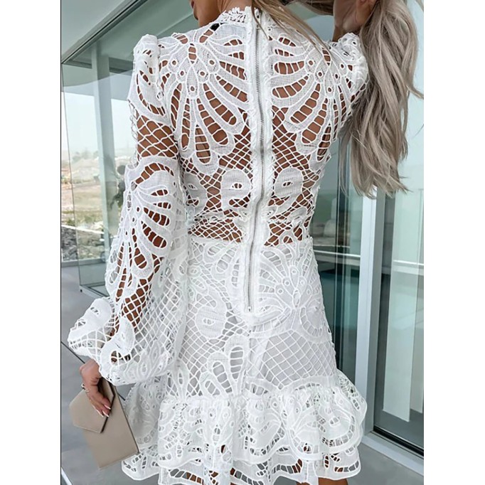 LACE PETAL TRIM MINI DRESS