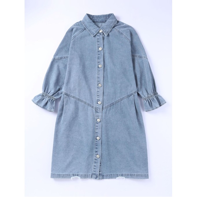 Sky Blue Buttoned Long Sleeve Denim Mini Dress