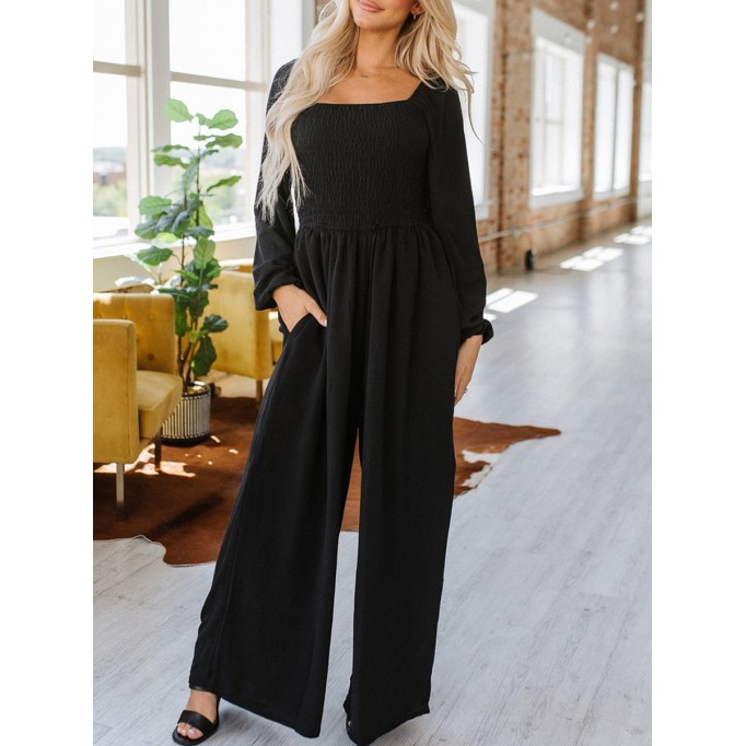 Smocked Wide Leg Jumpsuit