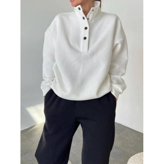 Solid color high neck sweater pants two-piece set