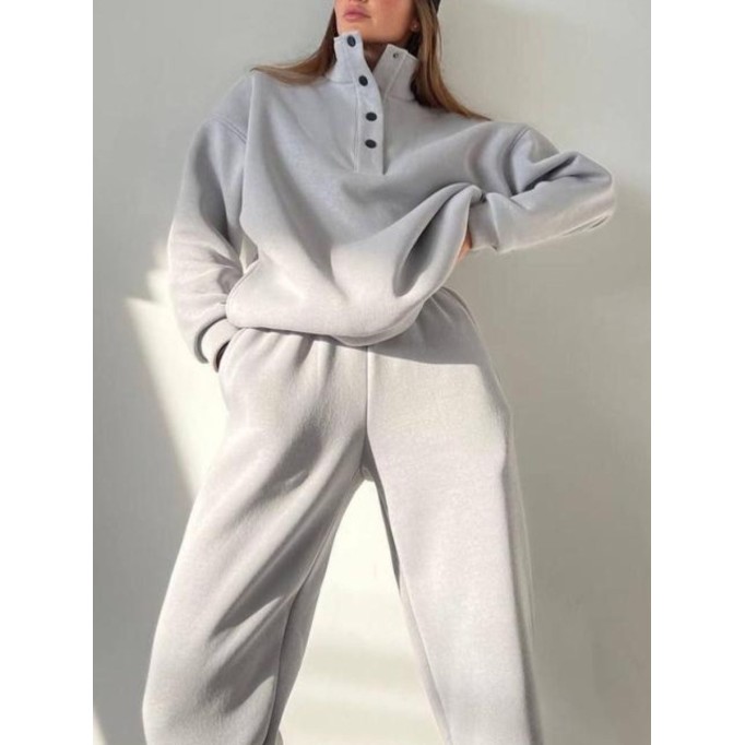 Solid color high neck sweater pants two-piece set