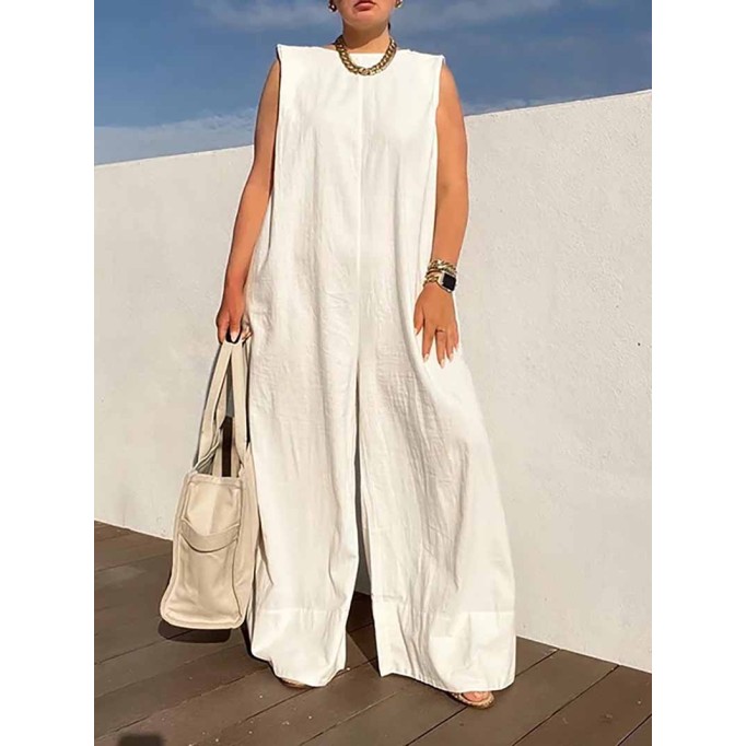 Solid Color Sleeveless Wide Leg Jumpsuits