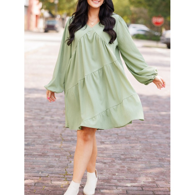 Split V-neck loose fitting dress