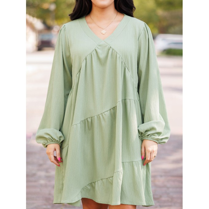 Split V-neck loose fitting dress