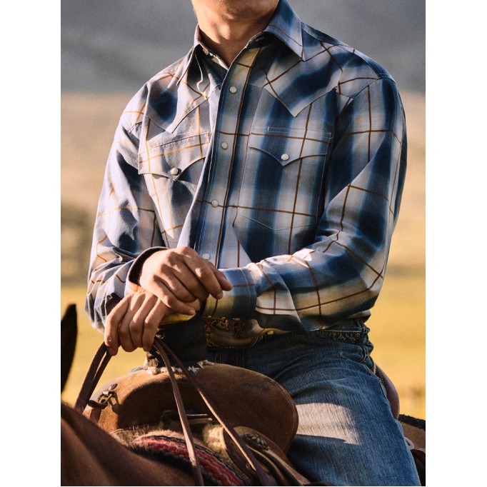 Men's Steel Ombre Plaid Western Shirt