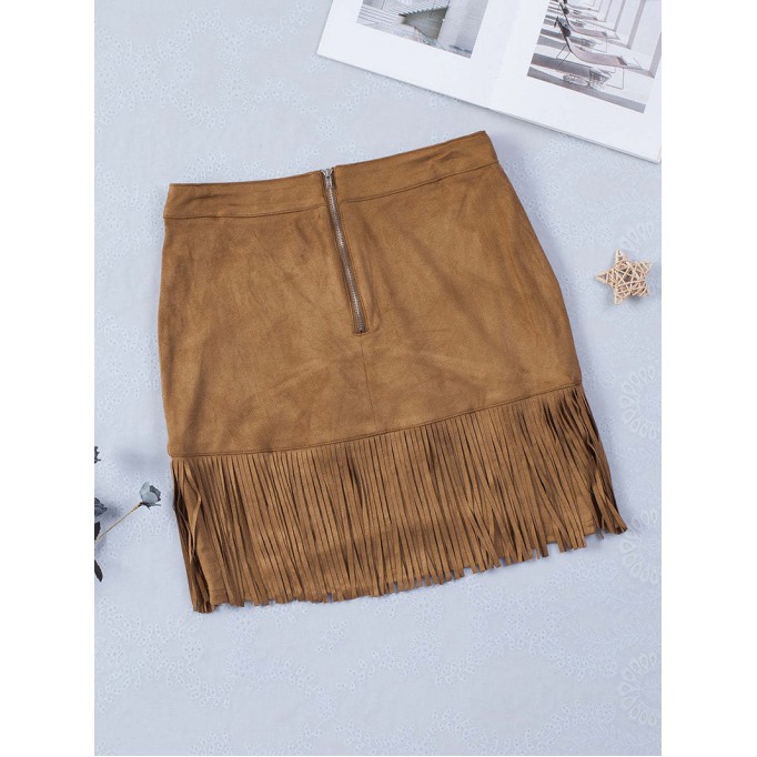 TASSEL ZIPPED POCKETS HIGH WAIST MINI SKIRT