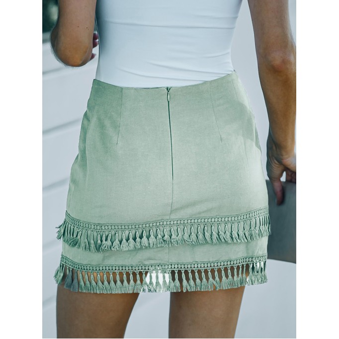 TIERED TASSEL ZIP-UP HIGH WAIST MINI SKIRT