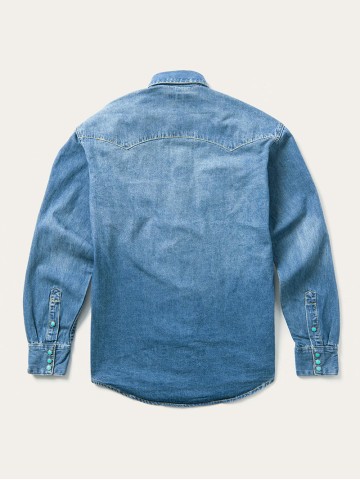 Men's Turquoise Snap Western Denim Shirt